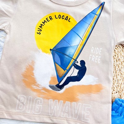 Conj. Camiseta Summer Local e Bermuda - Areia e Azul Jeans